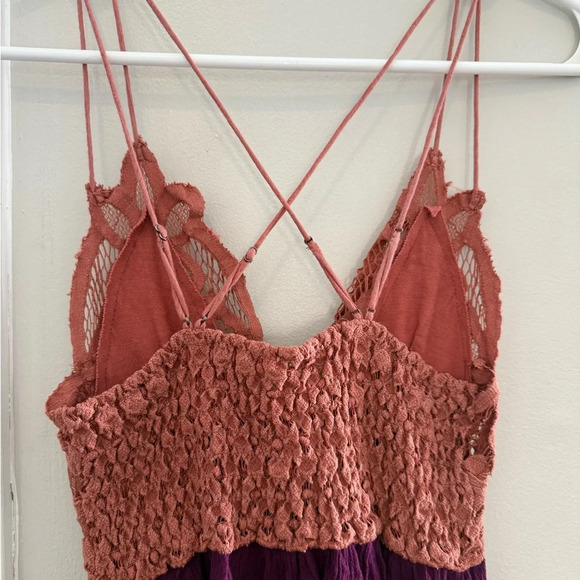 Free People Adella Slip Dress Copper Combo Medium Pink Purple Lace Crochet - Picture 8 of 8